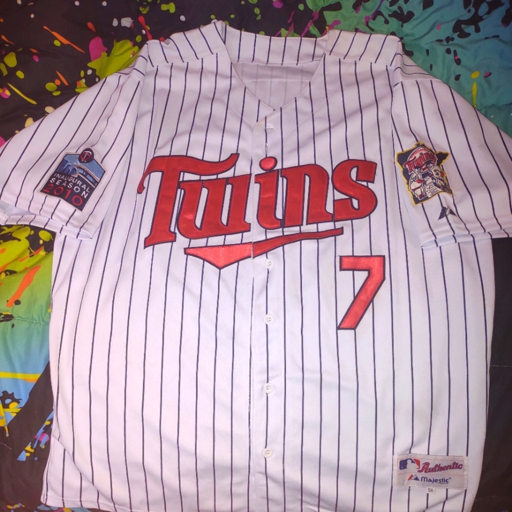 Authentic Pin Stripes Majestic MN Twins Joe Mauer 7, Size 56 (3X) Mens